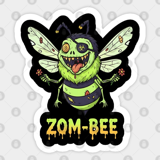 Zom-bee Zombie Bee T-Shirt - Funny Halloween Pun Horror Insect Graphic Tee Sticker by TurnEffect